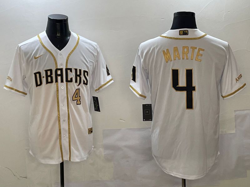 Men Arizona Diamondback #4 Marte White Gold Game 2025 Nike MLB Jersey style 4